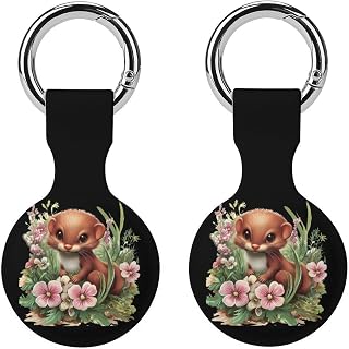 Weasel Flowers Tracker Holder Cover Shockproof Protective Case with Keychain Compatible with Air Tag 2PCS