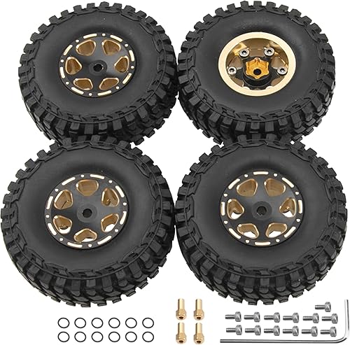 Miniatura 3 de 4 llantas de latón ShareGoo 1.0 Beadlock y neumático de goma de 2.16 pulgadas con espuma compatible con Axial SCX24 AXI90081 AXI0001 AXI0002 124 RC