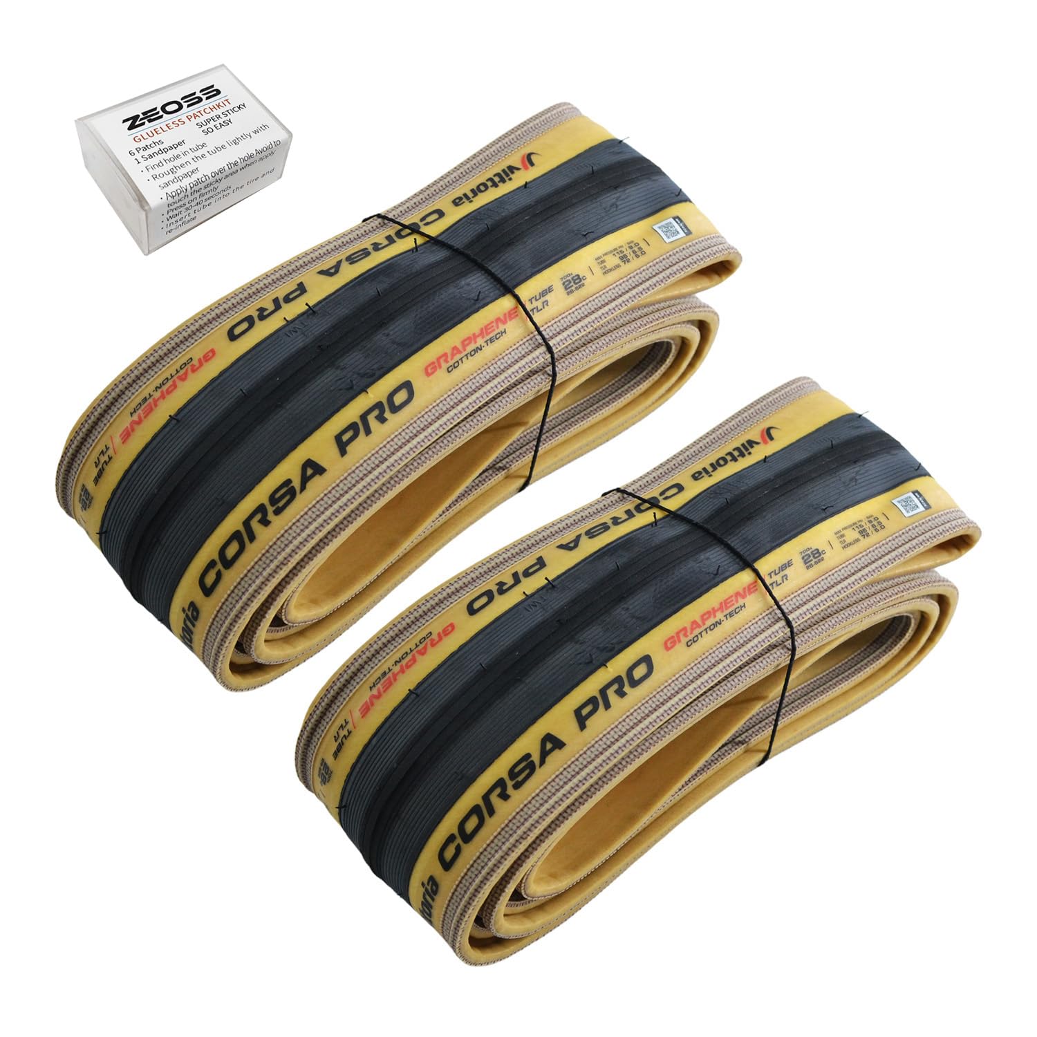 Vittoria Corsa Pro Graphene Clincher TLR Tire 700 x 28C, Skinwall/Black with Glueless Patch Kit, VT3112-ZEO