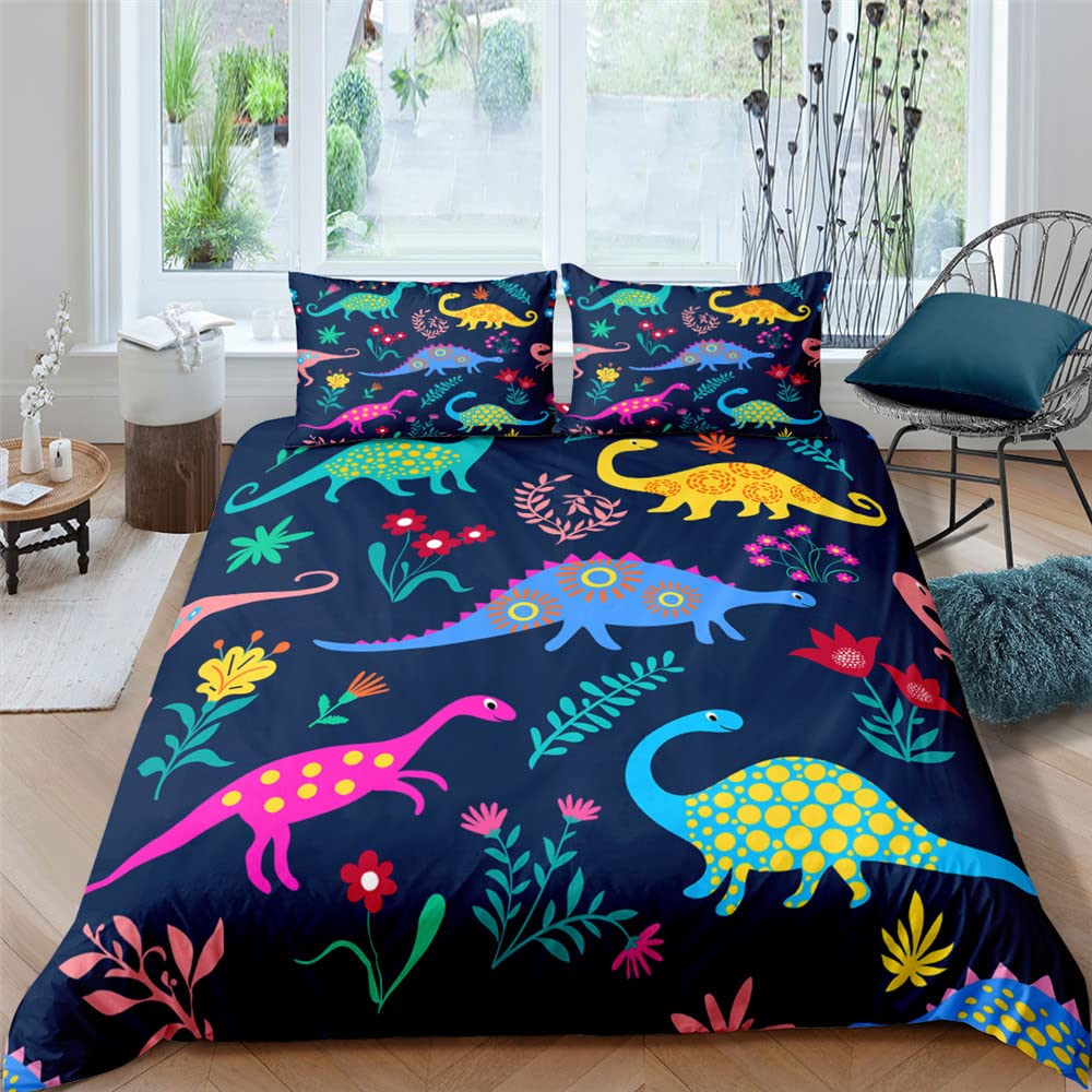 Parure de lit enfant dinosaures en microfibre premium avec fermeture éclair et taie d'oreiller