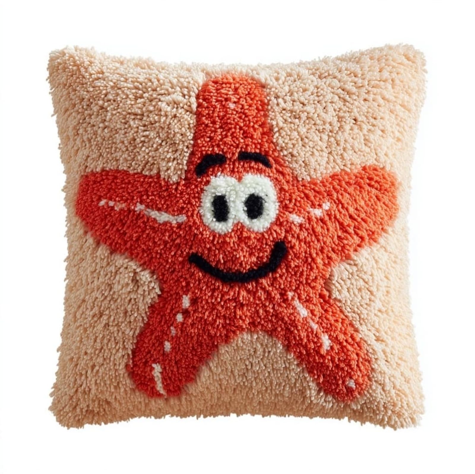 AxiangziK Latch Hook Pillow Kit,Cute Starfish 43x43cm DIY Cushion Cover Set with Printed Canvas & Complete Tools for Adults