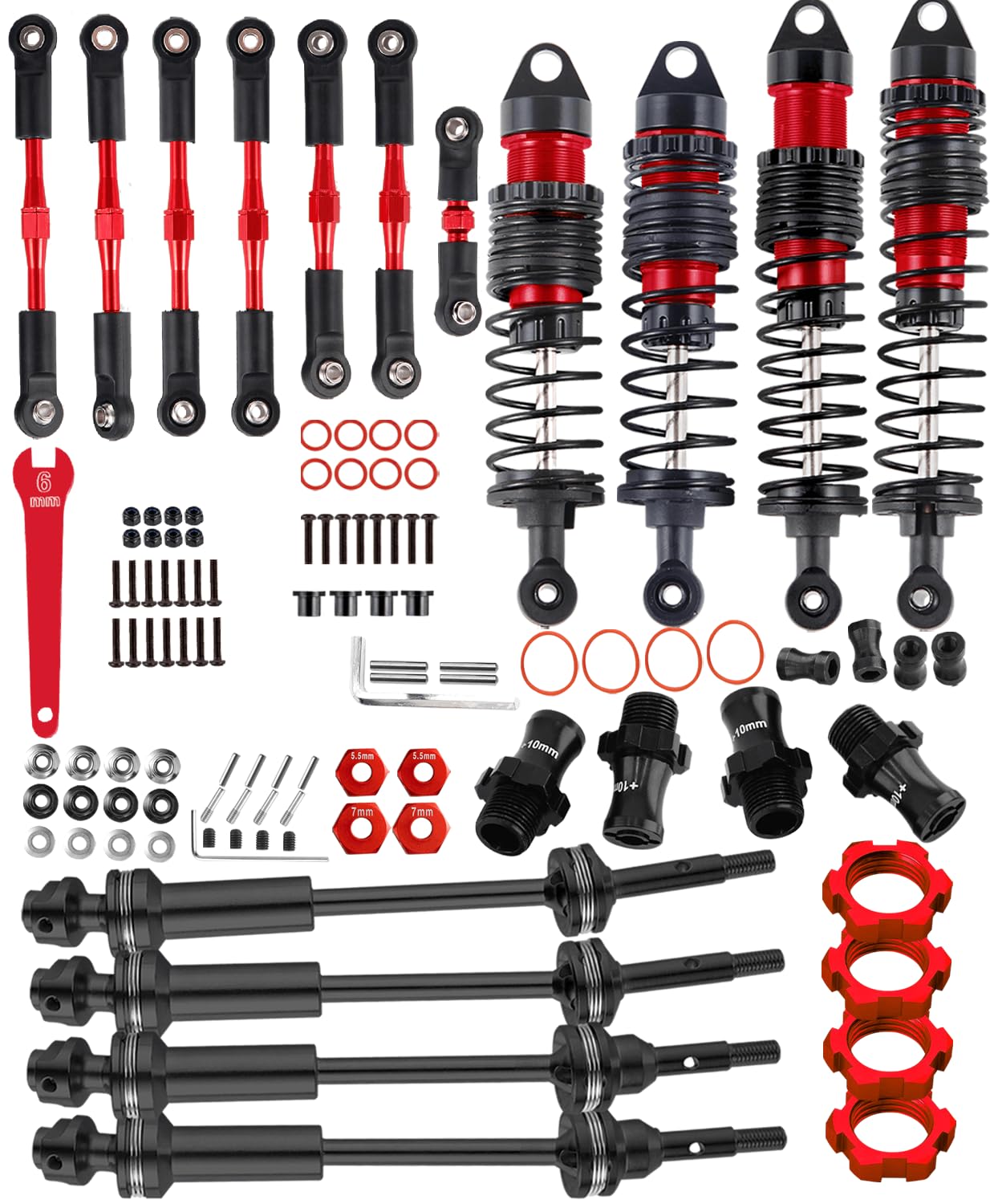 RCHuiWow Shocks & Driveshafts & Adjustable Turnbuckles Upgrades Part for 1/10 Slash Rustler Stampede 4x4 (VXL)?Aluminium Links & Shock Absorber & CVD Axles & 12mm to 17mm Hex Hub Adapters,Red