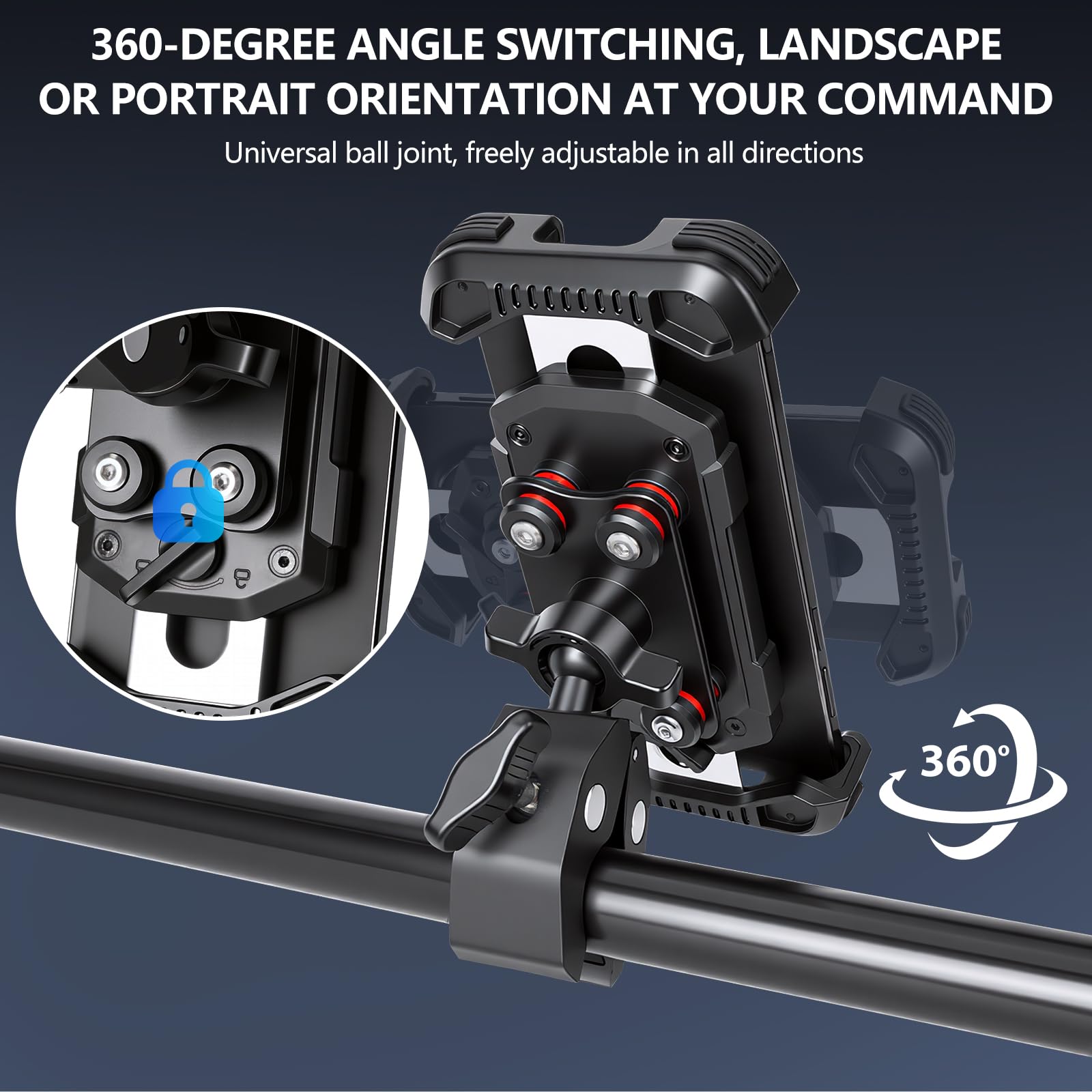 Hossom Support Téléphone Moto Anti-Vibration, Support Téléphone Vélo, 360° Pivotant Support pour Guidon pour Moto, Vélo, ATV, Scooter pour iPhone 17 16 15 14 13 Series, Huawei, 4,7-6,8" Smartphone