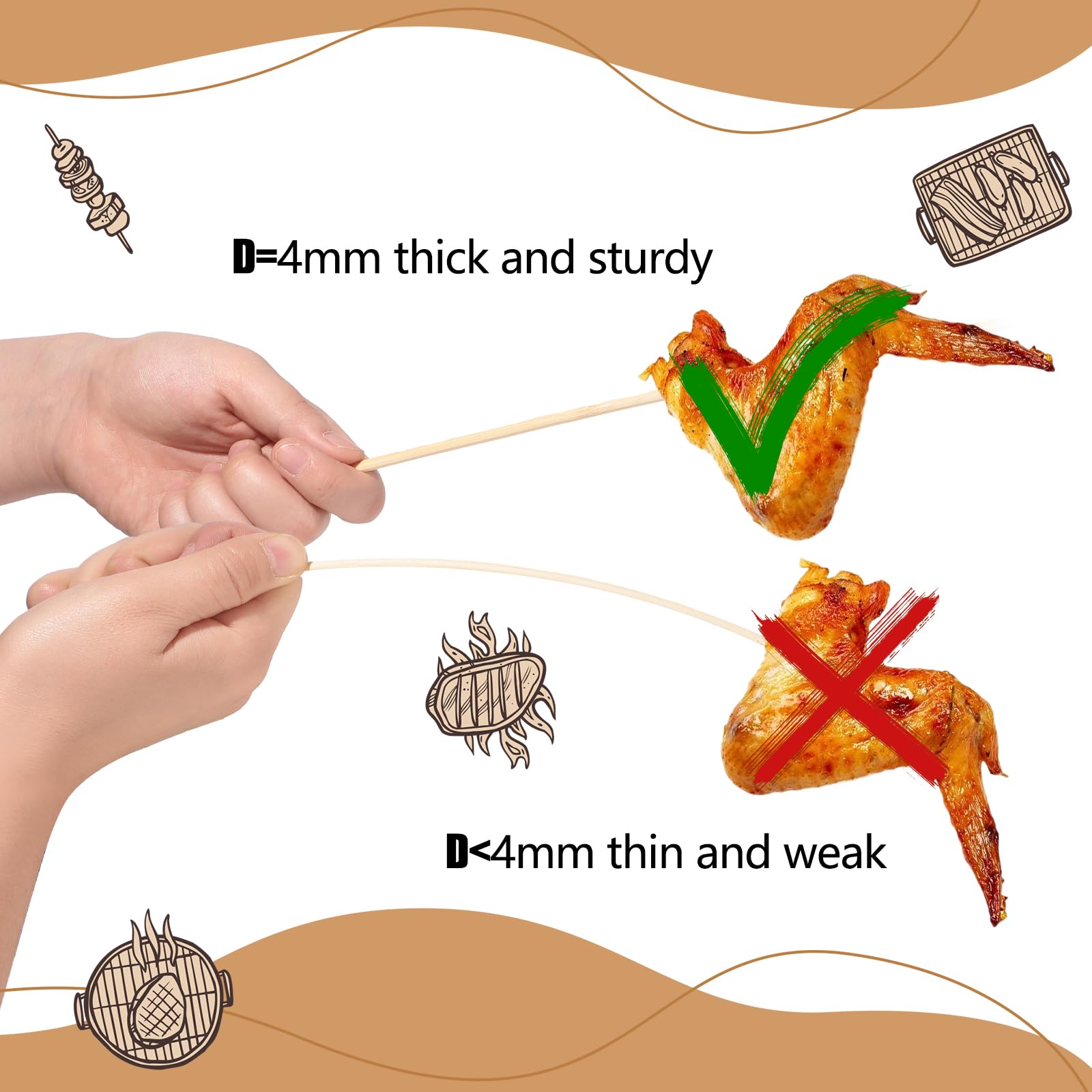 300 spiedini in bambù da 40,6 cm, spessi 4 mm, per marshmallow, barbecue, smores, marshmallow, cioccolato, fontana, piante, paletti e creazioni artigianali