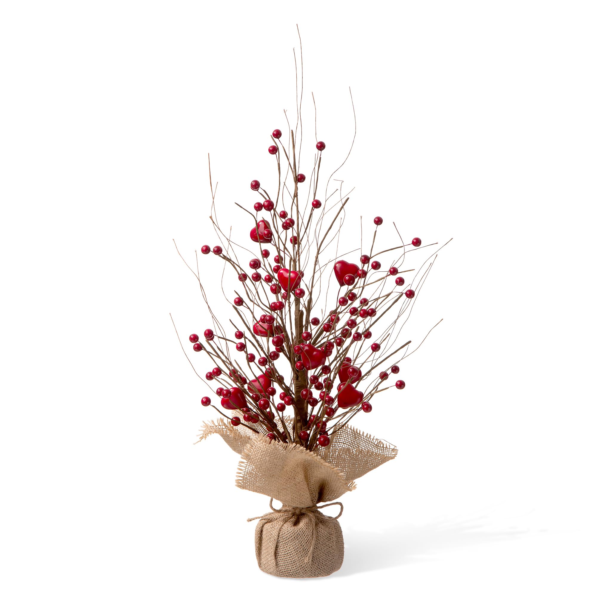 Glitzhome Árbol de San Valentín para decoración de mesa de árbol de San Valentín, árbol de mesa artificial con base de arpillera
