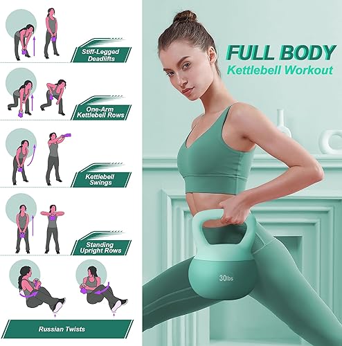 Miniatura 2 de soges Pesa rusa de PVC de una pieza con asas anchas, pesas rusas de entrenamiento de fuerza de 5 libras a 35 libras opcionales para mujeres de