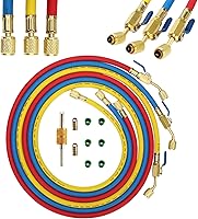Foinwer 29986 Plus II 1/4" HVAC Refrigerant Hoses with Compact Ball Valves - 72" Low Loss Yellow/Red/Blue Set for R410A R134A R22