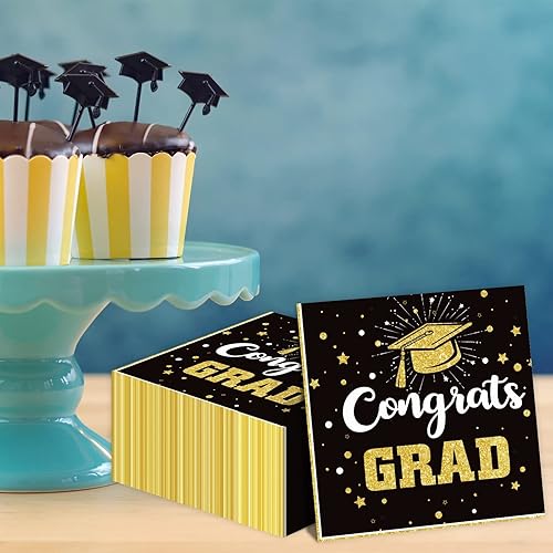 Miniatura 4 de Servilletas de fiesta de graduación negras y doradas 2025 Servilletas de graduación de felicitaciones de graduación con temática de felicitación