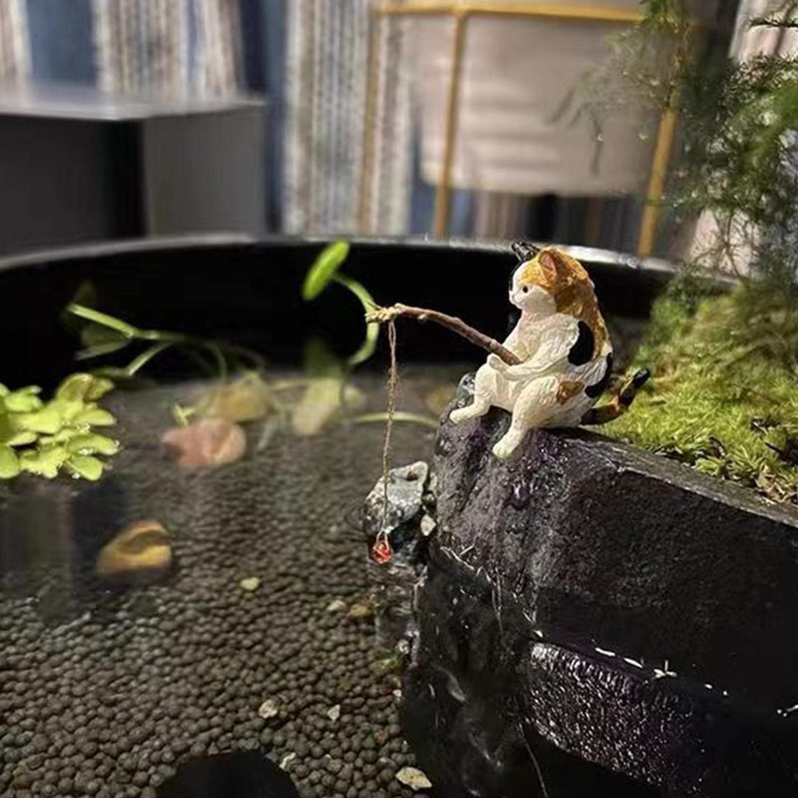 Amazon.co.jp: 樹脂 アクアリウム釣り猫日和水槽 オブジェ