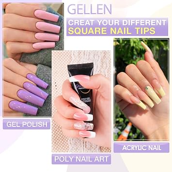 Gellen Gel Nail Extension X Kit, 240PCS Long Square Tips With UV Light | All-In-One Set With Nail Glue Gel, Top Coat, Primer, Dehydrator And Files For DIY Soft Gel Extensions At Home