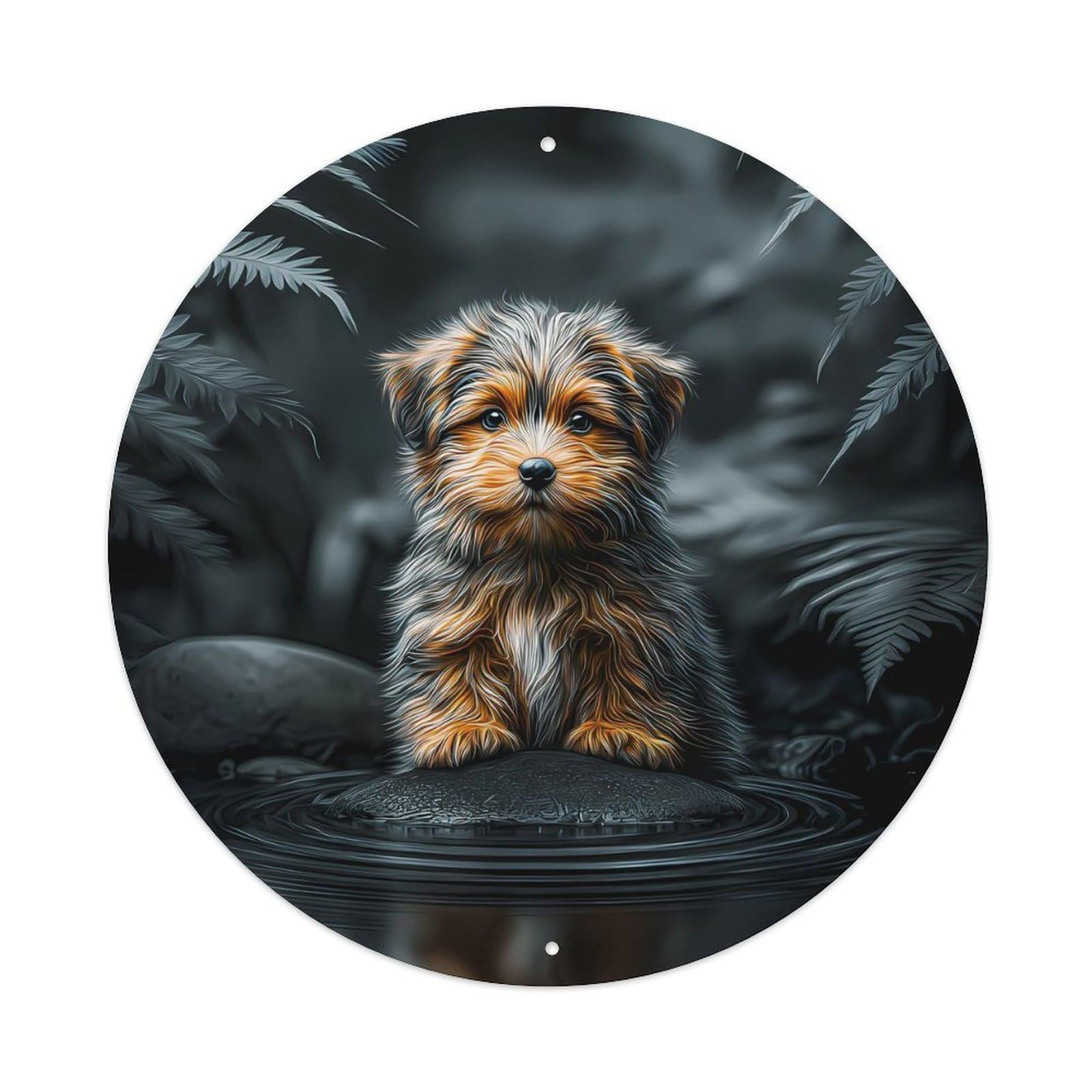 Animal Poster Yorkshire Terrier Puppy Calm Stream Scenery Cute Dog Vintage Metal Tin Sign Plaque Wall Decor for Cafe, Club Bar, Office, Garden Metal Poster 8x8Inch