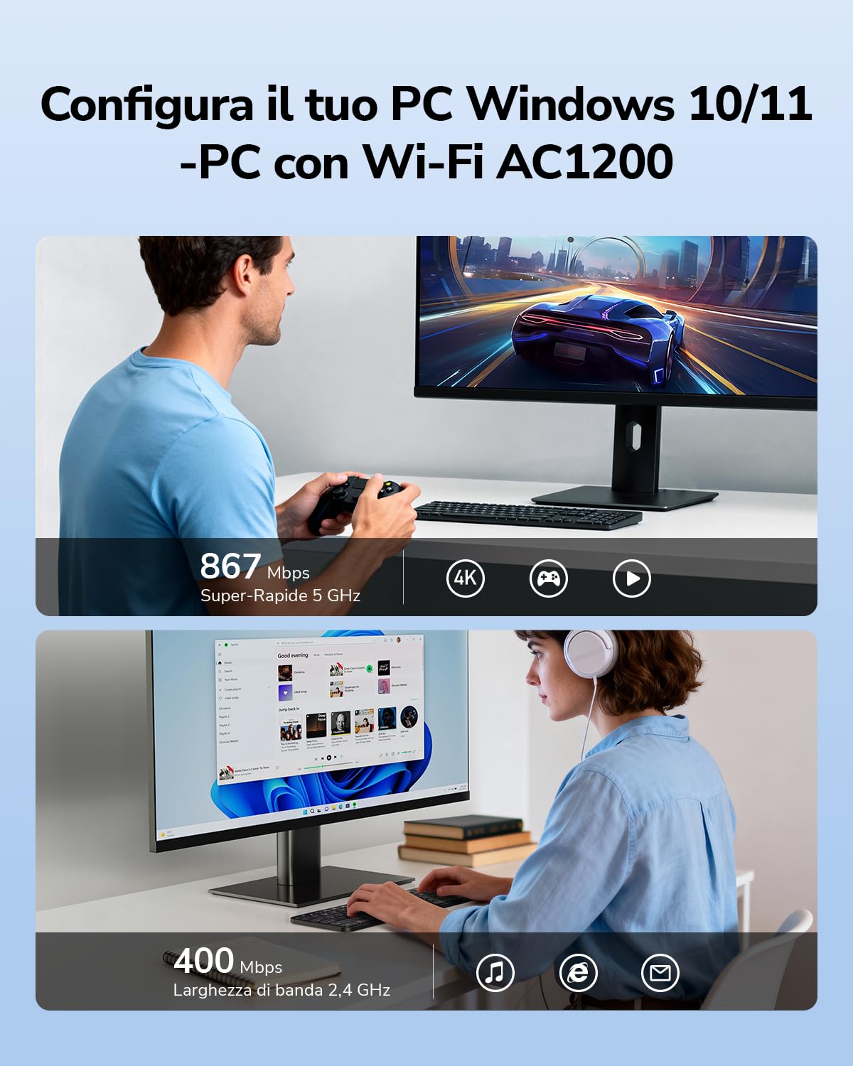 Cudy AC1300 - Adattatore wireless Dual-Band PCIe WiFi per PC, 1300 Mbps WiFi a 5 velocità, 5 GHz/2,4 GHz, 2 antenne staccabili, compatibile con Windows 11/10, include staffe standard e a basso profilo