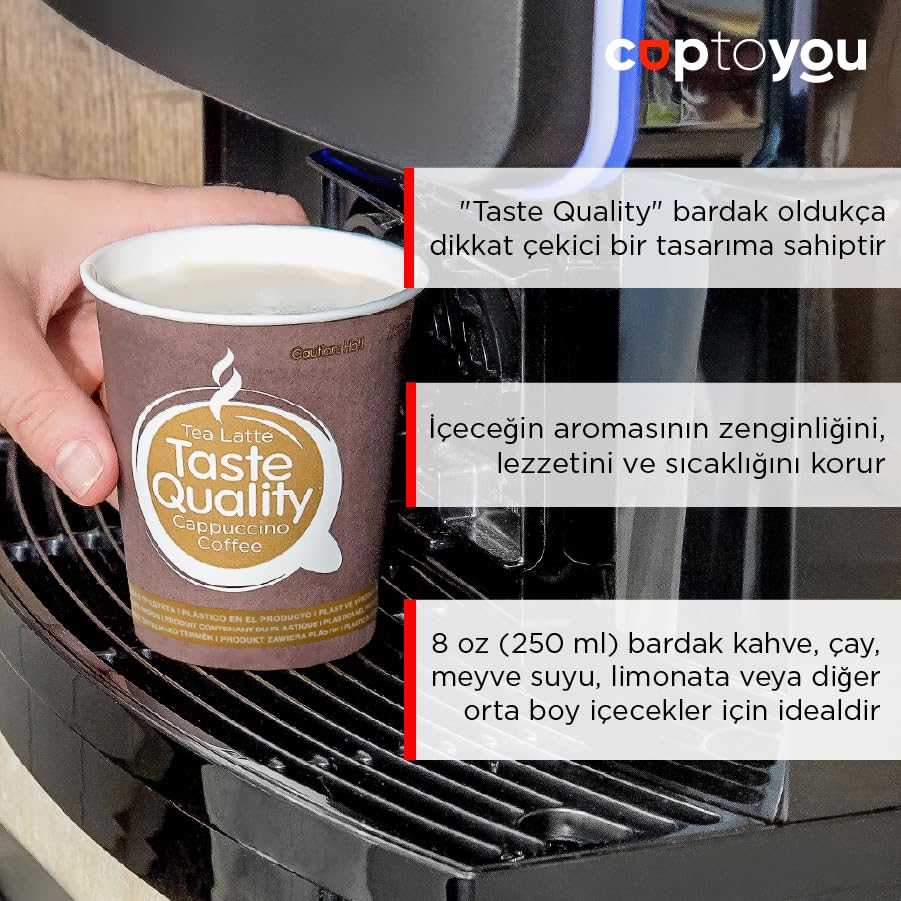 CUPTOYOU 75 adet tek kullanımlık karton bardak, kağıt dondurma bardakları, kahve bardakları, çay, sıcak ve soğuk içecekler, parti bardakları, "Taste Quality" 8 oz (250 ml)