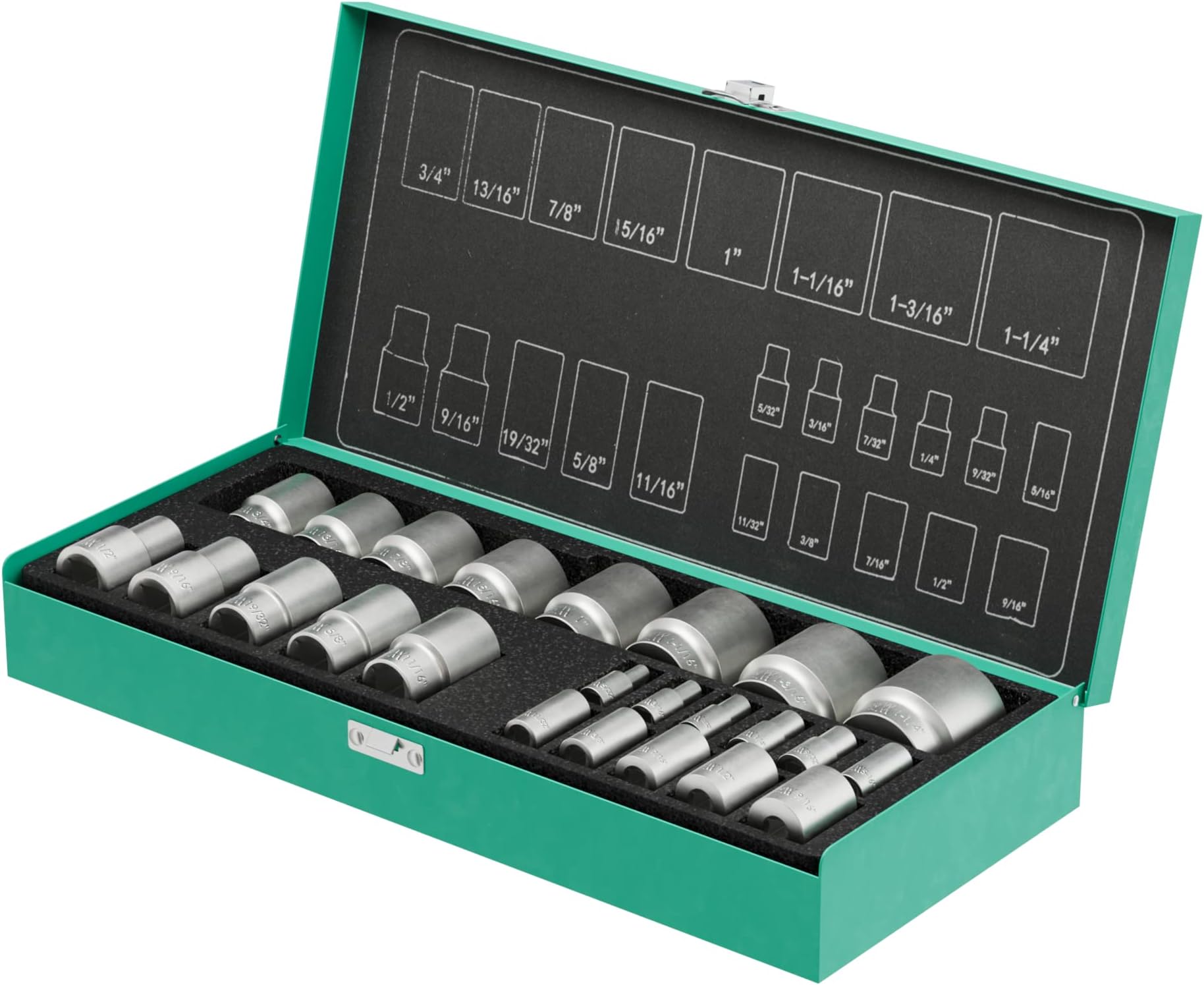 Socket Set inch 1/4 & 1/2 inch 24 pcs by WIESEMANN 1893 I Sockets in Sizes 5/32"-9/16 inch I from the Encore Series I with Practical Tool Box I 81512