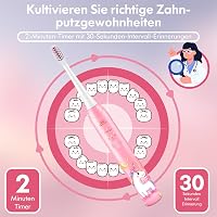 DADA-TECH Elektromos Gyerek Fogkefe 3-12 Éveseknek - Unikornis Rózsaszín, 3 Üzemmód, Időzítő, Szokásformáló Matricák, Újratölthető 5