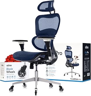 Oline ErgoPro Office Chair Ergonomic Rolling Chair with 4D Adjustable Armrests, 3D Lumbar Support and Blade Wheels, Mesh Computer Chair, Gaming Chairs, Swivel Chair (Navy Blue)