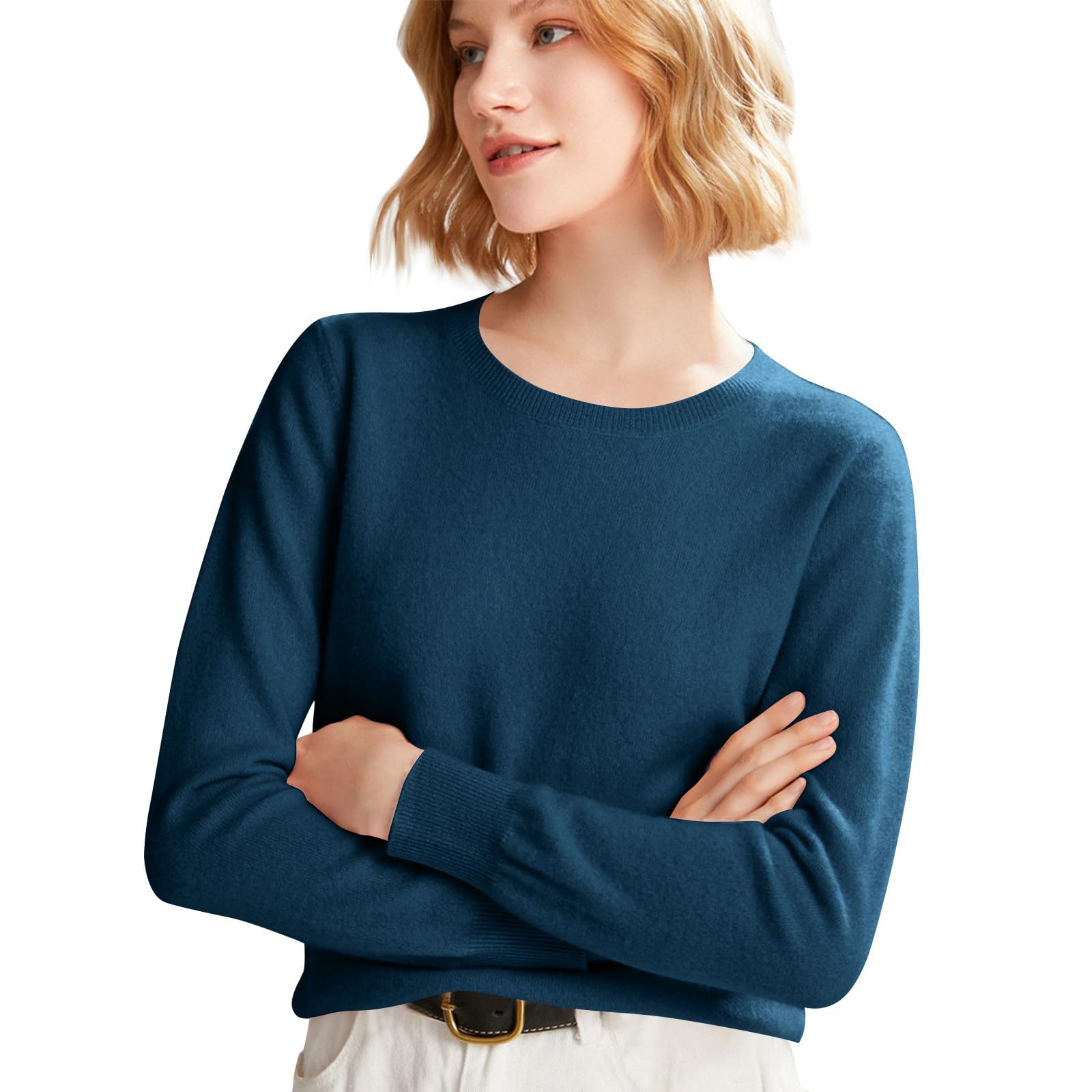 Cashmere Sweaters for Women Trendy Crewneck Lightweight Knit Sweater Winter Warm Cute Long Sleeve Tops Pullover