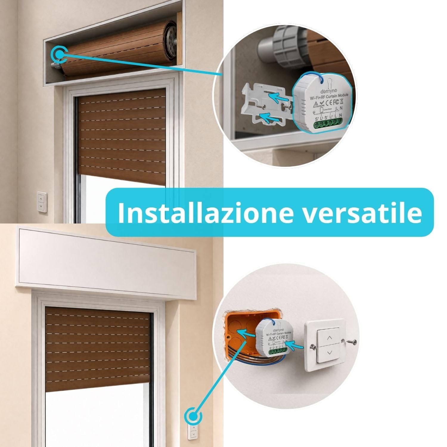 domyno Centraline per tapparelle Interruttore Serrande Tende con Controllo Wifi, Telecomando, Alexa, G.Home, App Tuya e Smartlife - n.5 Centraline + Telecomando 9 canali -