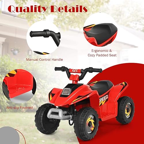 Miniatura 3 de OLAKIDS Vehículo de juguete cuádruple motorizado de 6 V para niños pequeños vehículo eléctrico de 4 ruedas con batería para niños y niñas con