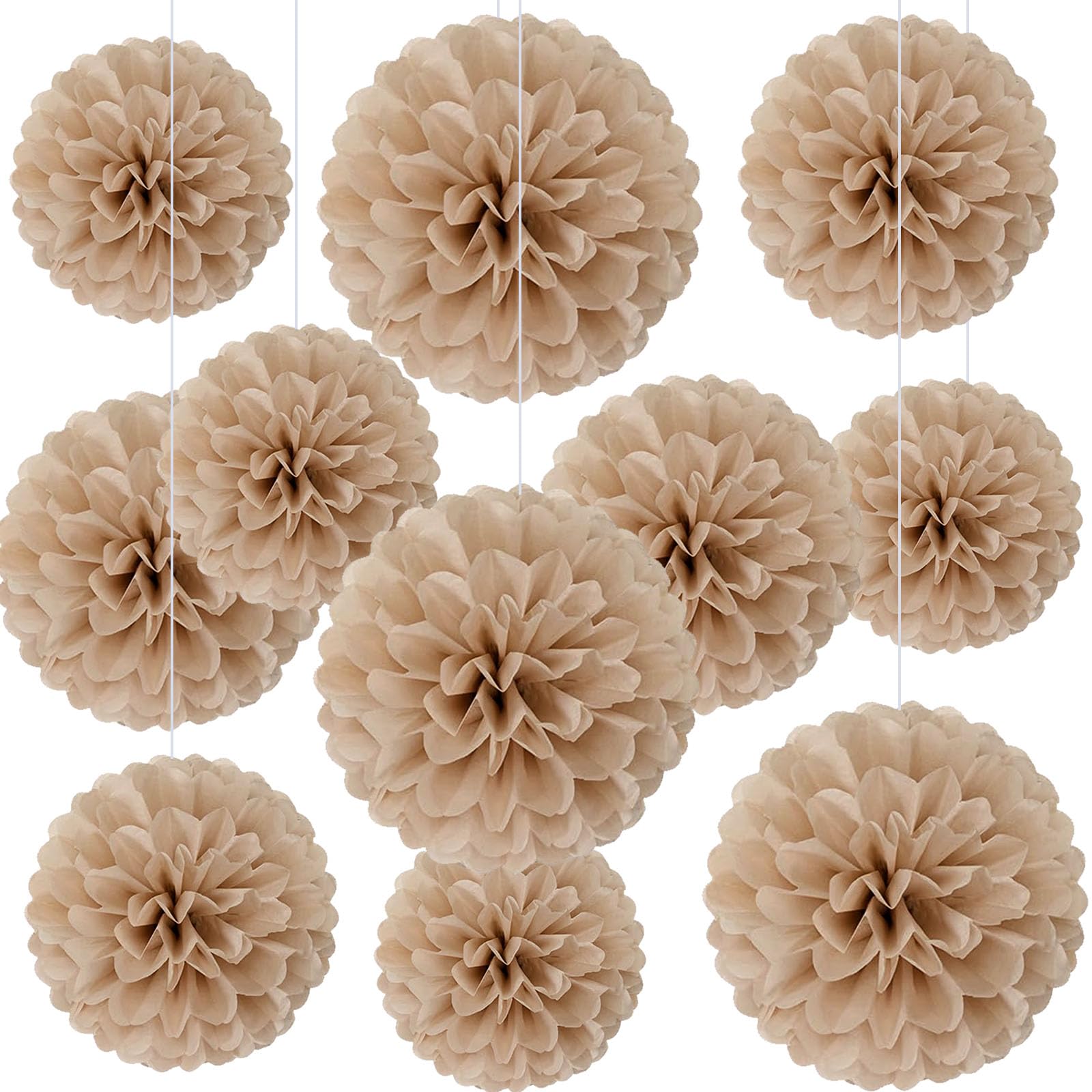Photo 1 of 20 PCS Brown Tissue Paper Pom Poms, Tissue Pom Poms Flowers, Sizes of 6", 10", 12", 14" Hanging Paper Flower Ball for Wedding, Birthday, Halloween, Christmas, Baby Shower Party Decor