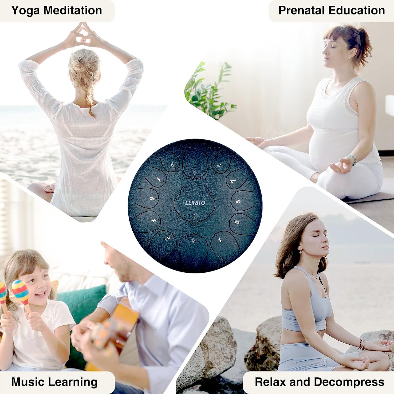 LEKATO Steel Tongue Drum 12 Inch 13 Notes, Rain Drum for Outside Garden,Beginner Handpan Drum Percussion for Meditation Yoga Musical Education, Christmas Gift for Family/Friends