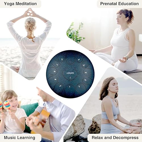 Miniatura 95 de LEKATO Tambor de lluvia para exterior, tambor de lengua de acero de 6 pulgadas, 11 notas, campanilla de lluvia de percusión para meditación, yoga