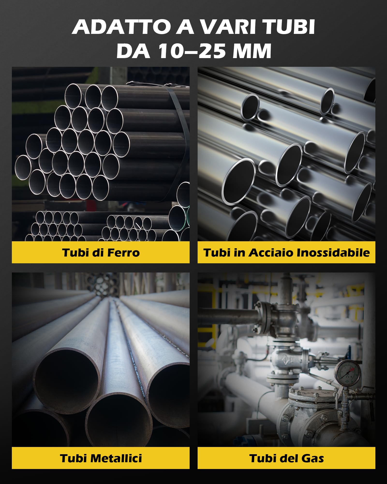 ZELCAN Piegatubi Manuale 10-25mm Curvatubi Manuale con 7 Stampi Pesanti per Resistenti Macchina Piegatubi per Tubi in Acciaio, Ottone, Rame, Ferro Battuto e Alluminio