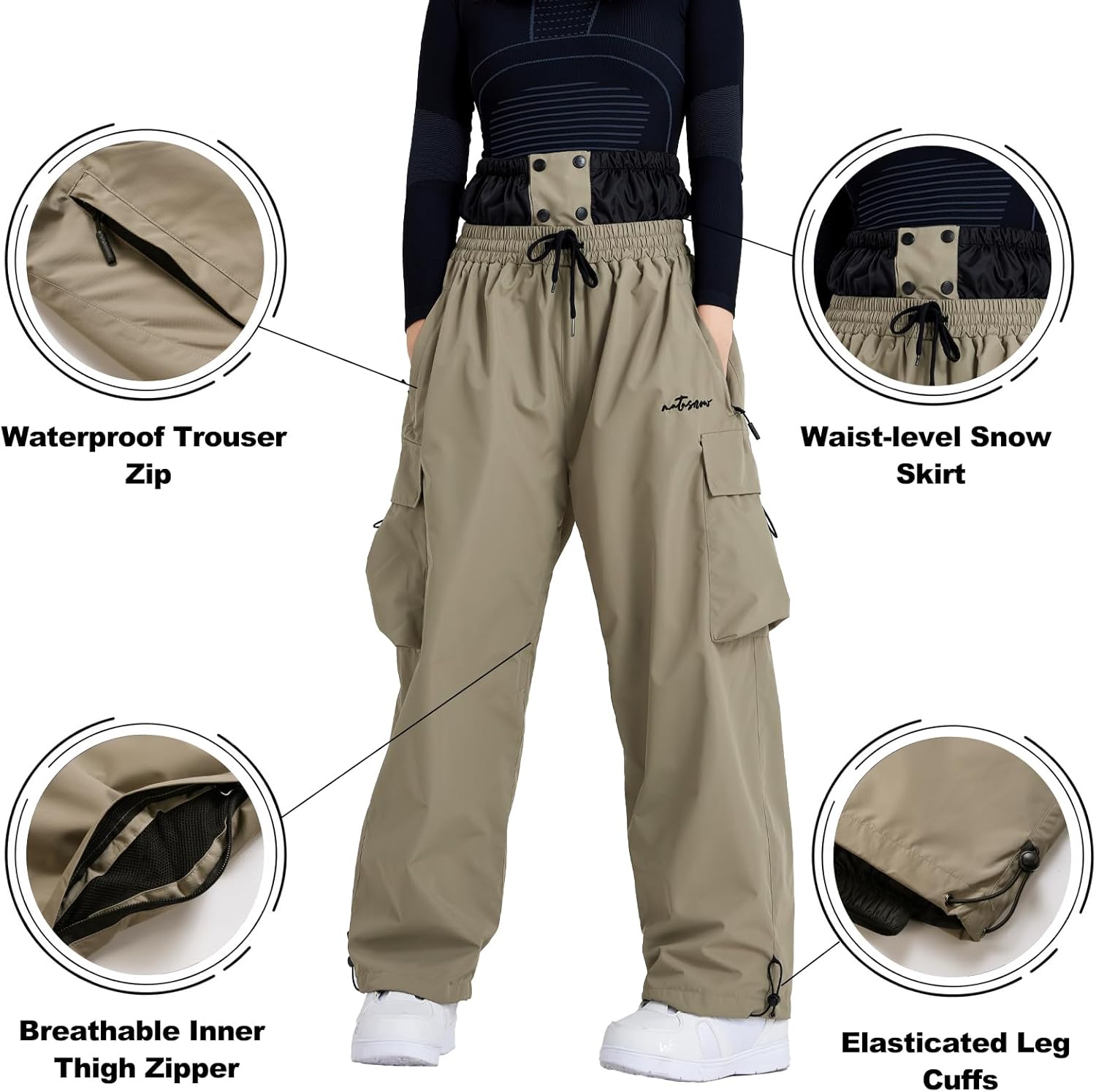 Womens Snowboarding Pants,Waterproof Windproof Baggy Snow Pants for Snowboard Hiking - Image 4