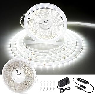 CT CAPETRONIX White LED Strip Light, 49.2 Feet 24 Volt LED Light Strip White, 6000K Daylight Super Bright LED Tape Light for Bedroom, Kitchen, Closet, Cabinet, Mirror, Indoor(Dimmer Included)