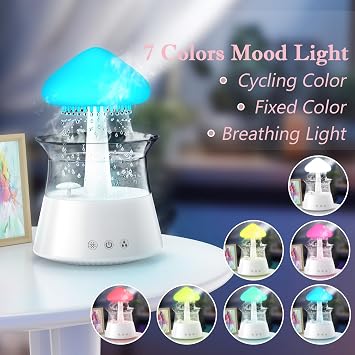 Diffuserlove سحابة المرطب المطر المياه بالتنقيط الناشر المرطب مع مصباح الشلال عن بعد الفطر المرطب أصوات المطر المرطب الضوضاء البيضاء مرطبات الهواء لمكتب غرفة النوم