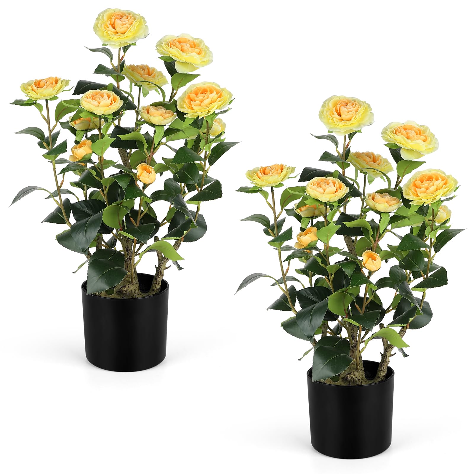 Romantic Season 2FT Yellow Artificial Camellia 2Pack