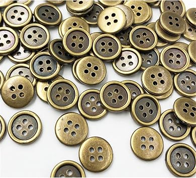 100 Pcs Round Craft Buttons 4 Holes Metallic Color Plastic Buttons for Sewing Bronze