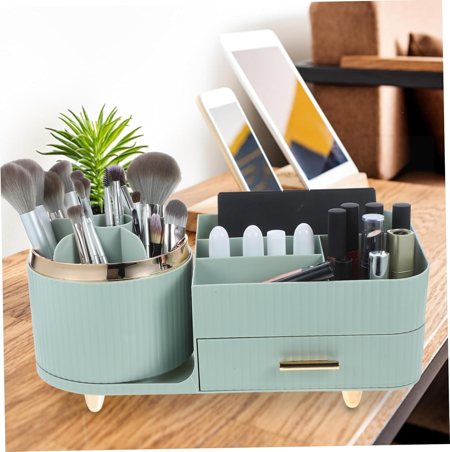 Rotating Makeup Organizer Large Capacity Cosmetic Display Case for Vanity Rotatable Design Multi-compartment Storage for Brushes Lipsticks Products