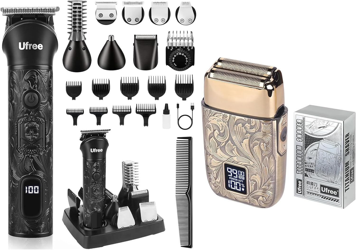 Ufree Beard Trimmer for Men, Electric Razor Shavers for Men, Cordless Hair Clippers, 7 in 1 Beard Grooming Kit for Mustache Body Nose Hair and Facial, Gifts for Men…