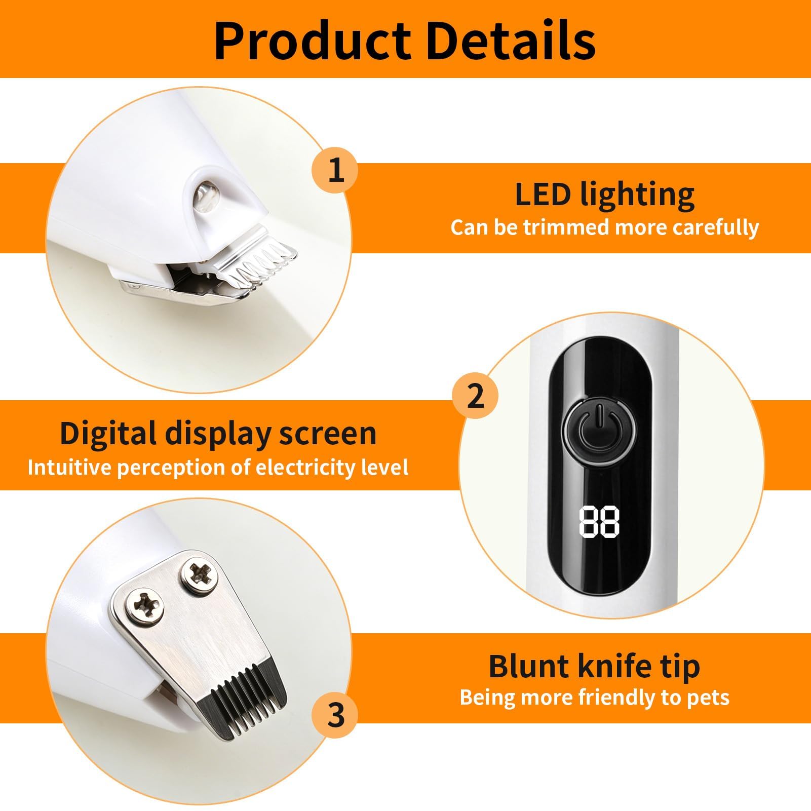 Tondeuse pour chat avec LED USB rechargeable, tondeuse chat silencieuse de précision pour pattes oreilles yeux visage, tondeuse animaux pour chien chat poils longs