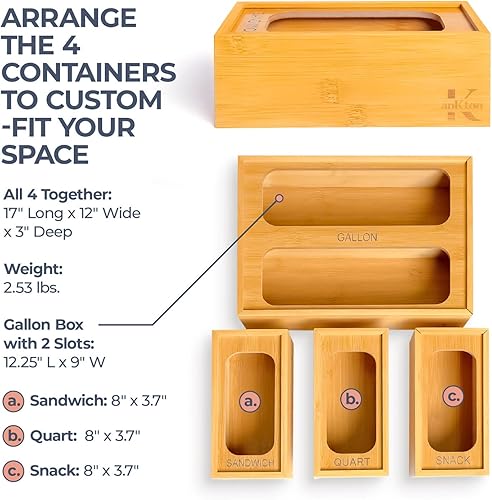 Miniatura 2 de Ankton Organizador de almacenamiento de bolsas dispensador organizador de bolsas para cajones de cocina organizador de bambú compatible con bolsas