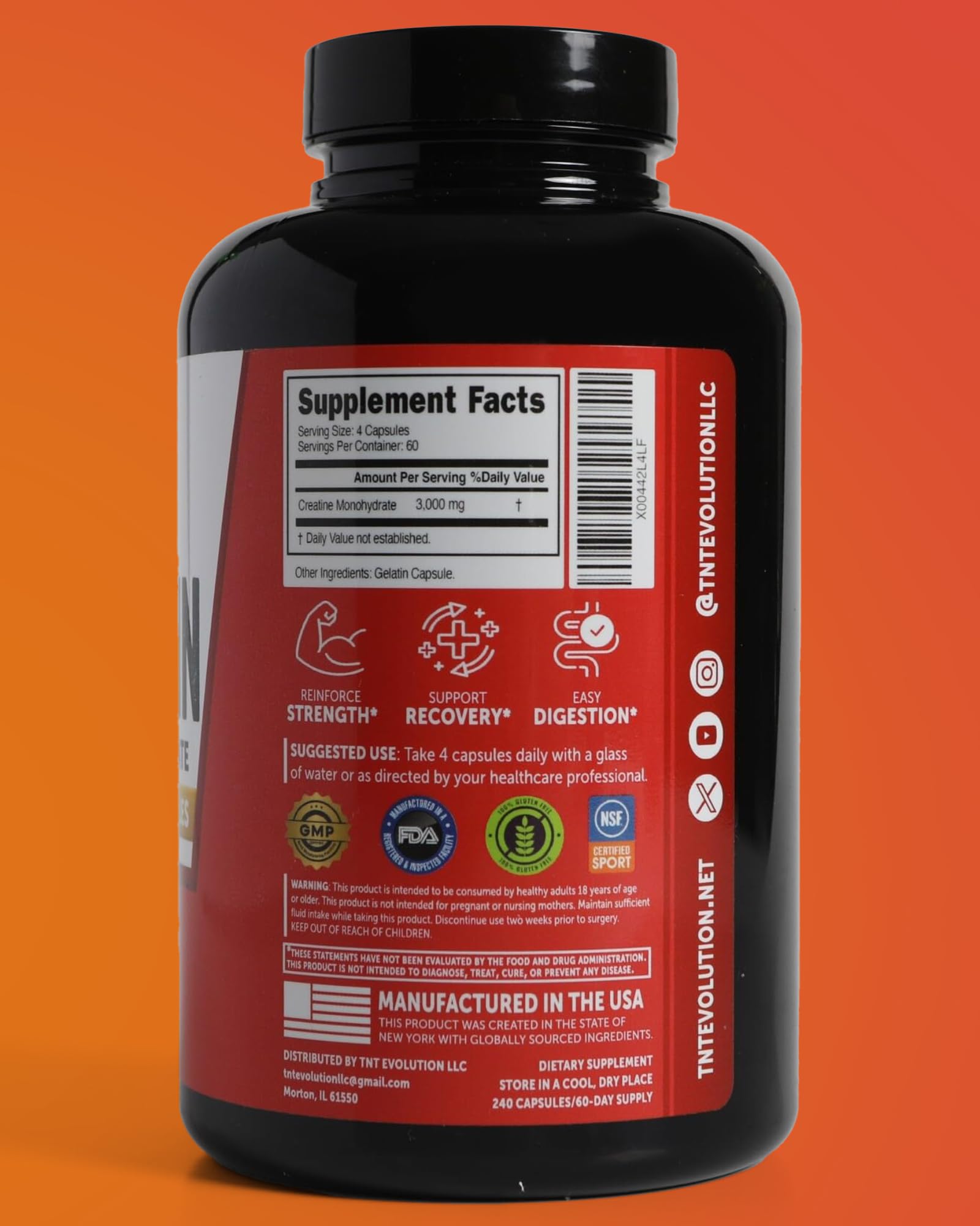 Creatine Monohydrate Capsules – 750mg Capsule for Men & Women – 60 Serving – Pure Micronized Creatine for Strength, Fitness & Sport – 240 Count, Gluten Free Nutritional Supplement — Amazon image 6