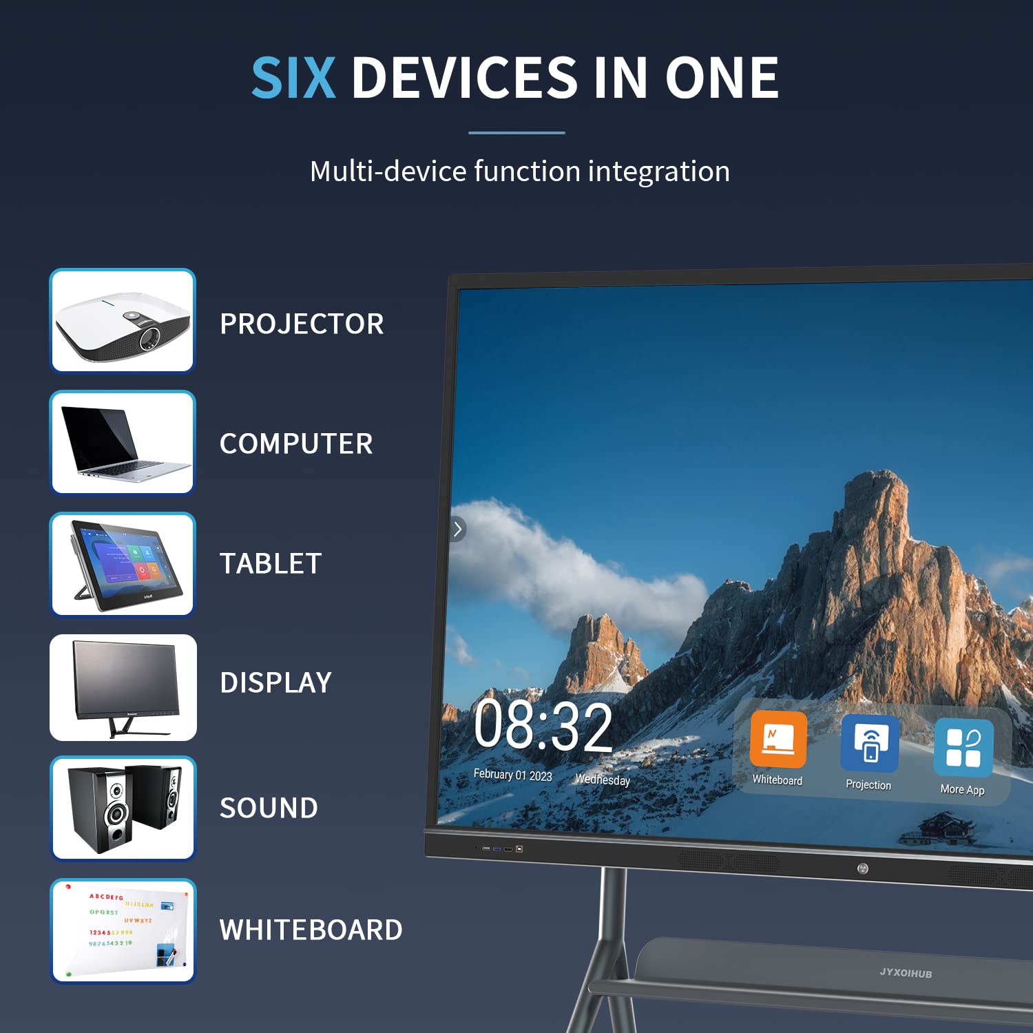 JYXOIHUB 75 inch Interactive Whiteboard, 4K UHD Smartboard Touchscreen Display, Smart Whiteboard with Windows 10 & Android Ecosystem, Remote Collaboration Smart Board for Classroom and Businesses