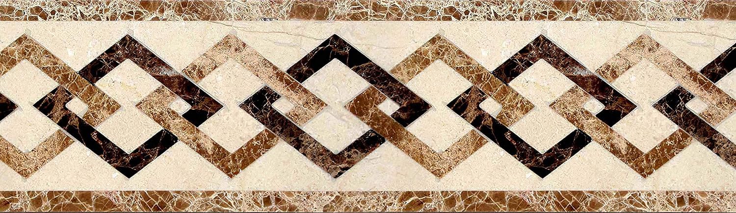 Wallpaper Border - Roll Diamond Link Marble Stone Pattern - for Bathroom, Kitchen, Hall - Glossy Laminated Waterproof PVC Sticker - Roll 3 inch by 30 ft