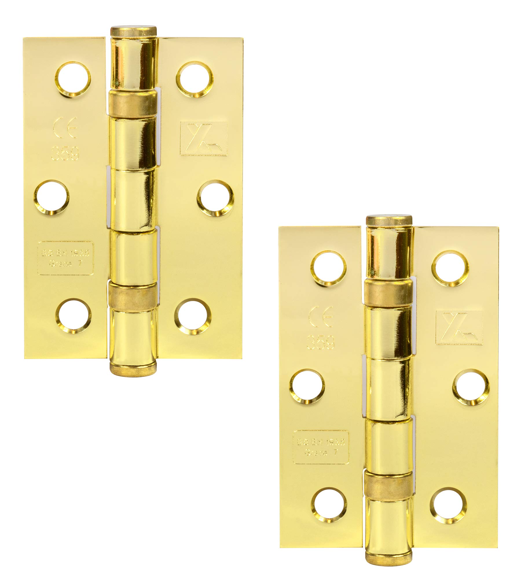 Excel Polished Brass Xl965 Pair Of 3" Grade 7 Door Hinges,
