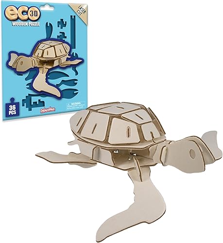 Rompecabezas de madera Eco 3D - Tortuga marina de Deluxebase. Juego de rompecabezas de animales de madera sostenible. Kit de construcción de modelos