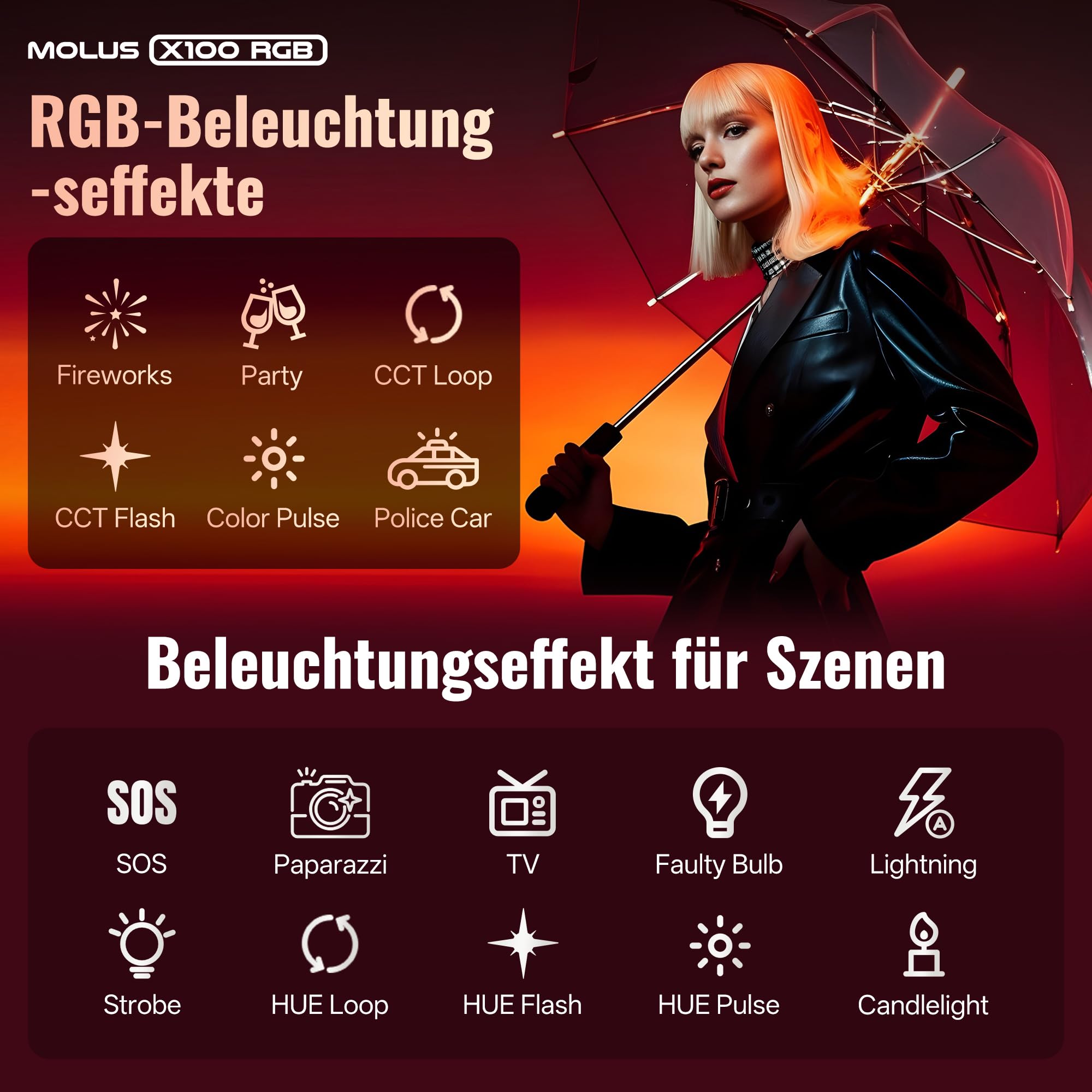 ZHIYUN MOLUS X100 RGB PRO V2 Verbesserte Version RGB Videolicht 100w [Official],RGBWW LED Videoleuchte Studiolicht mit2600mAh Akku,384g/APP Steuerung，2500K~10000K CRI≥95 TLCI≥97