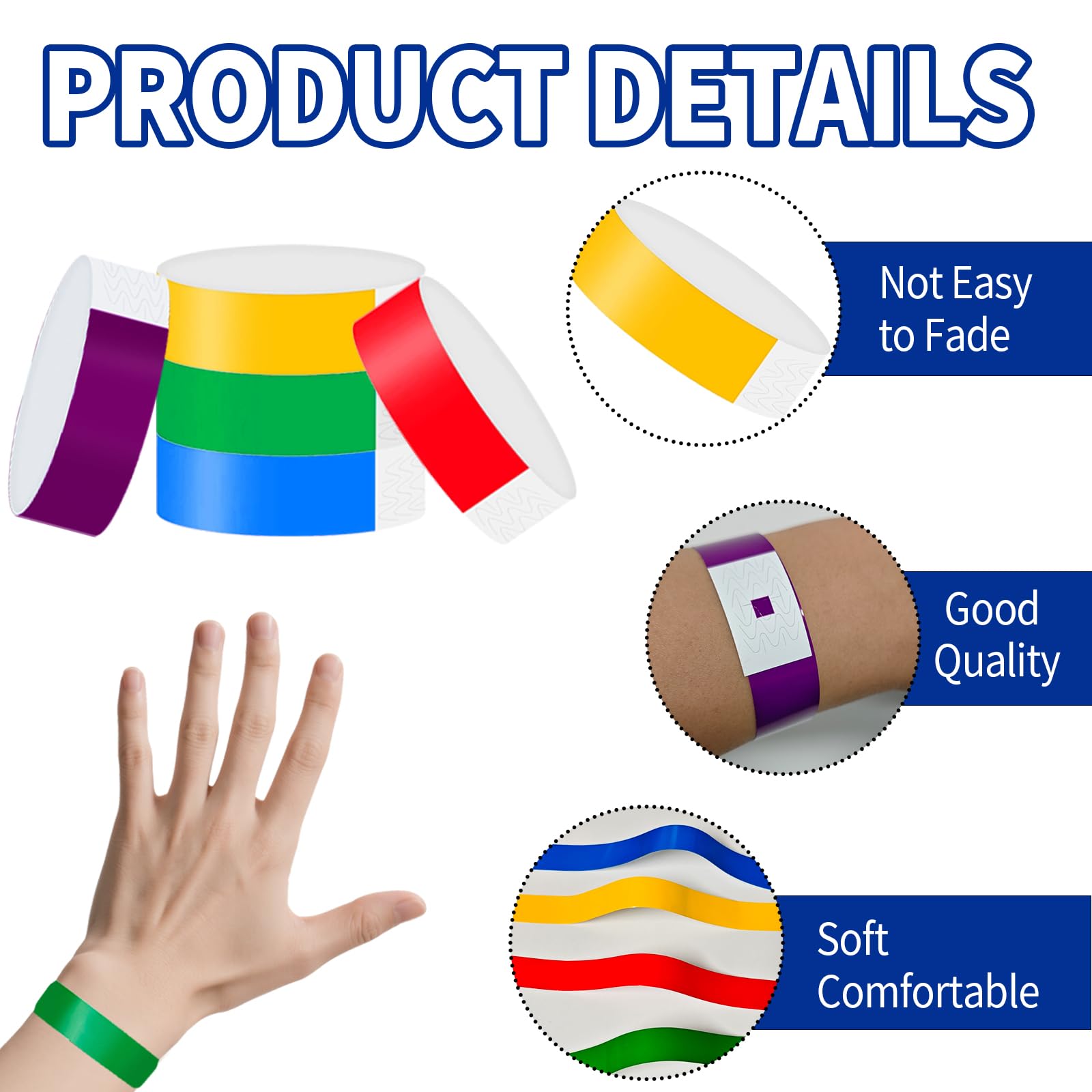 500 Pezzi Braccialetti di Identificazione Impermeabili Colorati 25 x 1.9cm per Eventi, Feste, Parchi Divertimento (5 Colori)