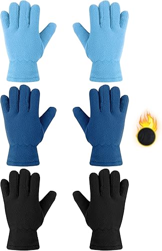 SATINIOR 3 pares de guantes de invierno de forro polar para niños y niñas, guantes cálidos para niños y niñas, suministros de actividades al aire