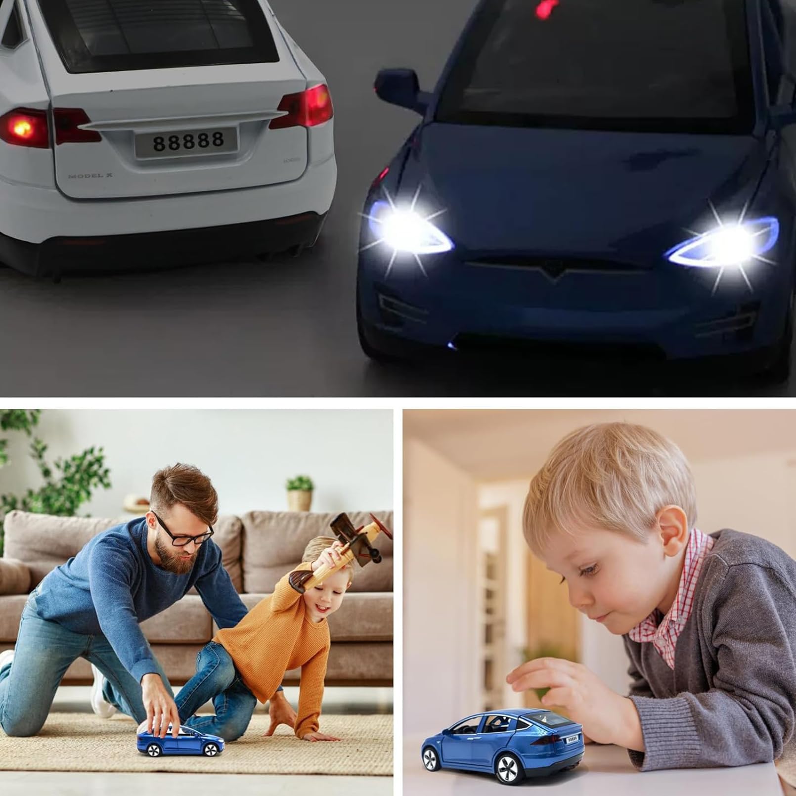 Tesla Model X 1:32 Modellino, Giocattolo Elettronico in Lega Pressofusa con Funzione di Arretramento, con Luci e Musica, mini Veicolo Giocattolo come Regalo per Bambini (Blu)