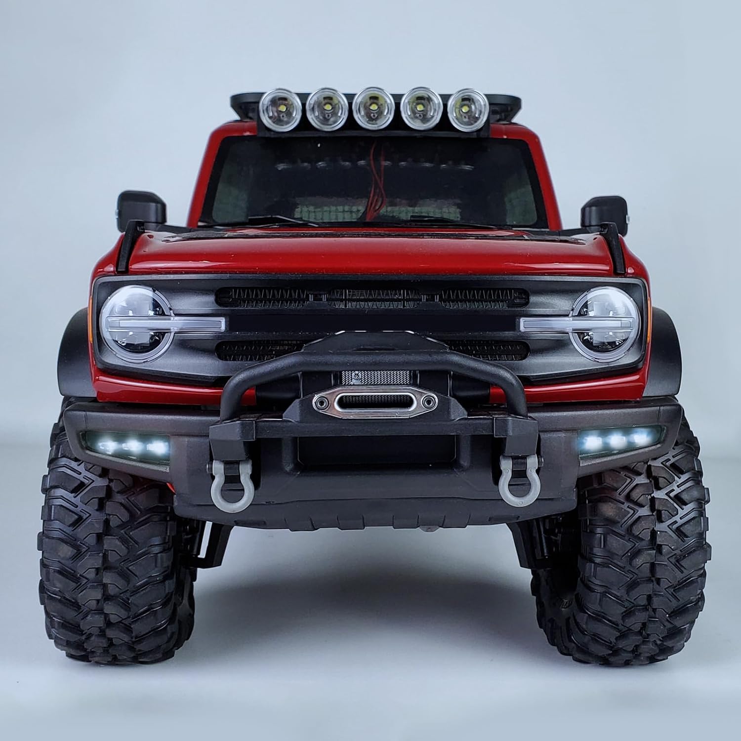 MORLORDY RC Front Bumper White LED Side Lights Headlight for 1/10 Scale RC Crawler Car TRX4 2021 Bronco Upgrades