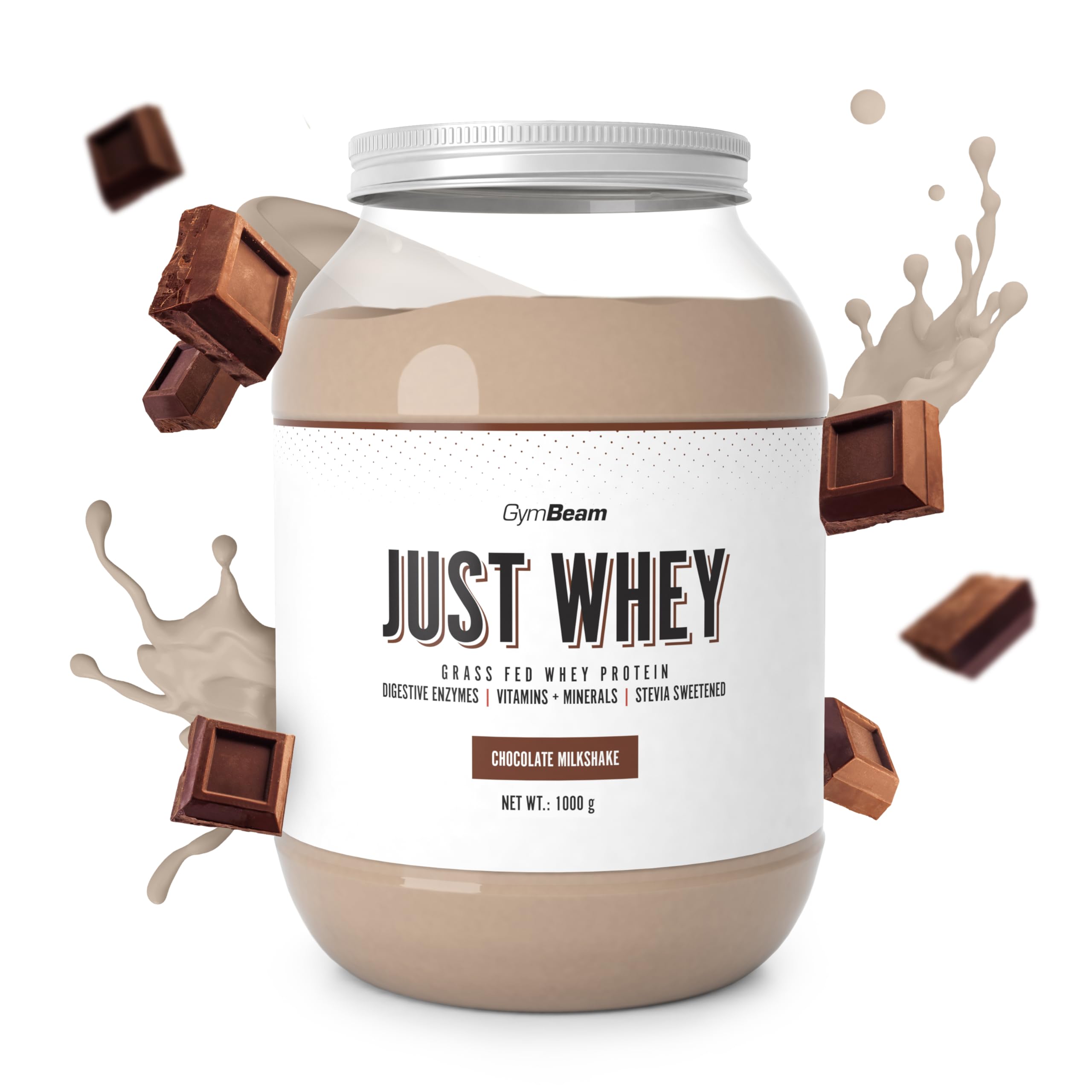Just Whey Protein Pulver – aus Weide-Kuhmilch, mit DigeZyme® für bessere Verdauung, Mehrkomponenten Eiweißpulver mit essentiellen Aminosäuren & BCAAs – GymBeam (1000 g, Chocolate Milkshake)