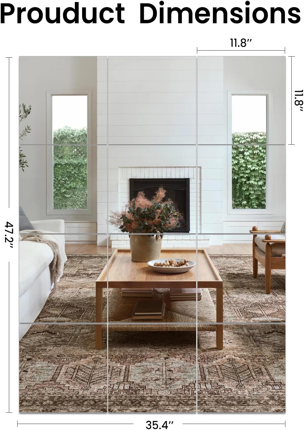 Home Gym Mirror, 12Pcs 12" Square Wall Mirror Tiles, Frameless HD Glass Full Length Wall Mirrors for Wall Decor, Bedroom, Living Room, Over The Door, Self Adhesive