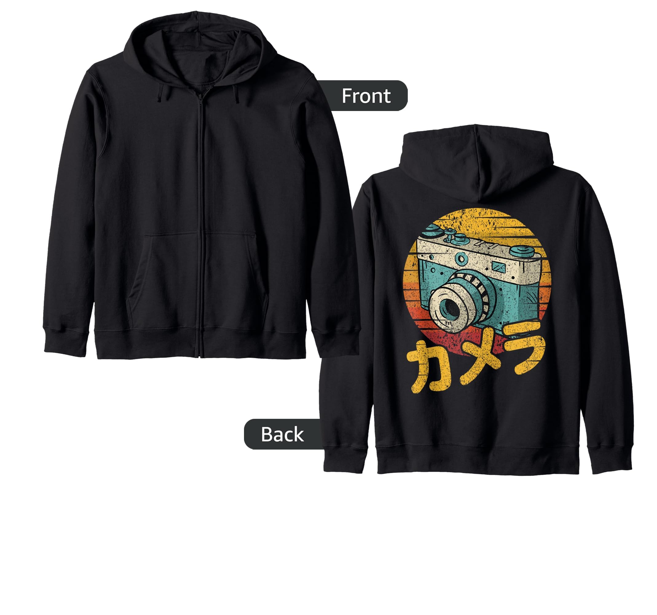 Retro Japanese Analog SLR Vintage Film DSLR Photo Camera Zip Hoodie, Black - Image 3