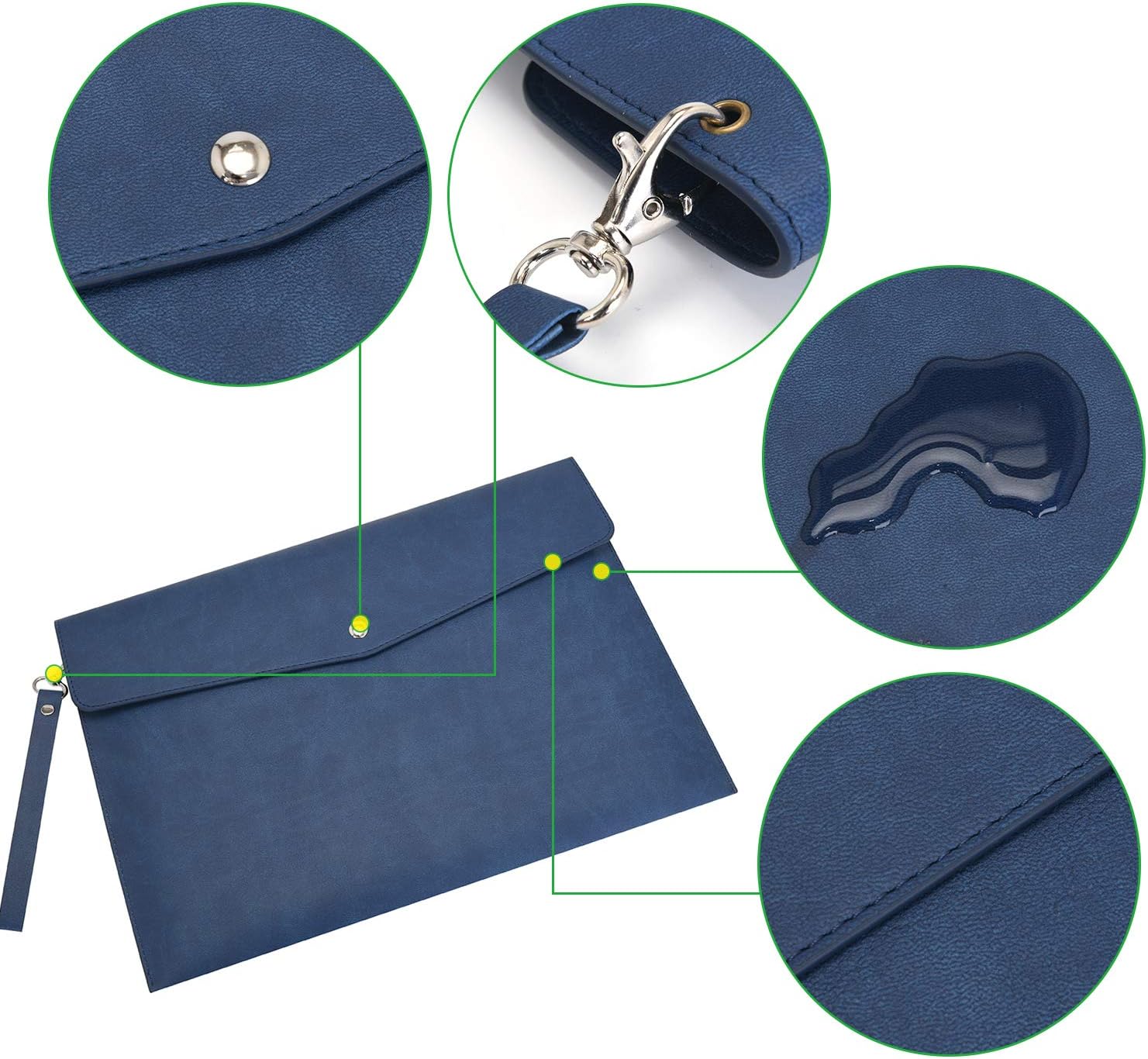 Wonderpool A4 PU Leather Envelope Documents File Portfolio Multifunction Folders Travel Bag for Paper Letter Stationery Organizer and Tablet Case PC Sleeve (Dark Blue)